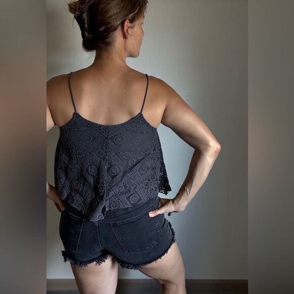 American Eagle Lace Trapeze Top Lined Small Dark Gray Festival - Picture 6 of 11